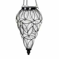 Cheap 🌟 Cheap 🛒 Exhart Solar Tear Shaped Hand Blown Glass Hanging Lantern With Fifteen LED Lights, 7 By 24 Inches Blue 🌟 🔥