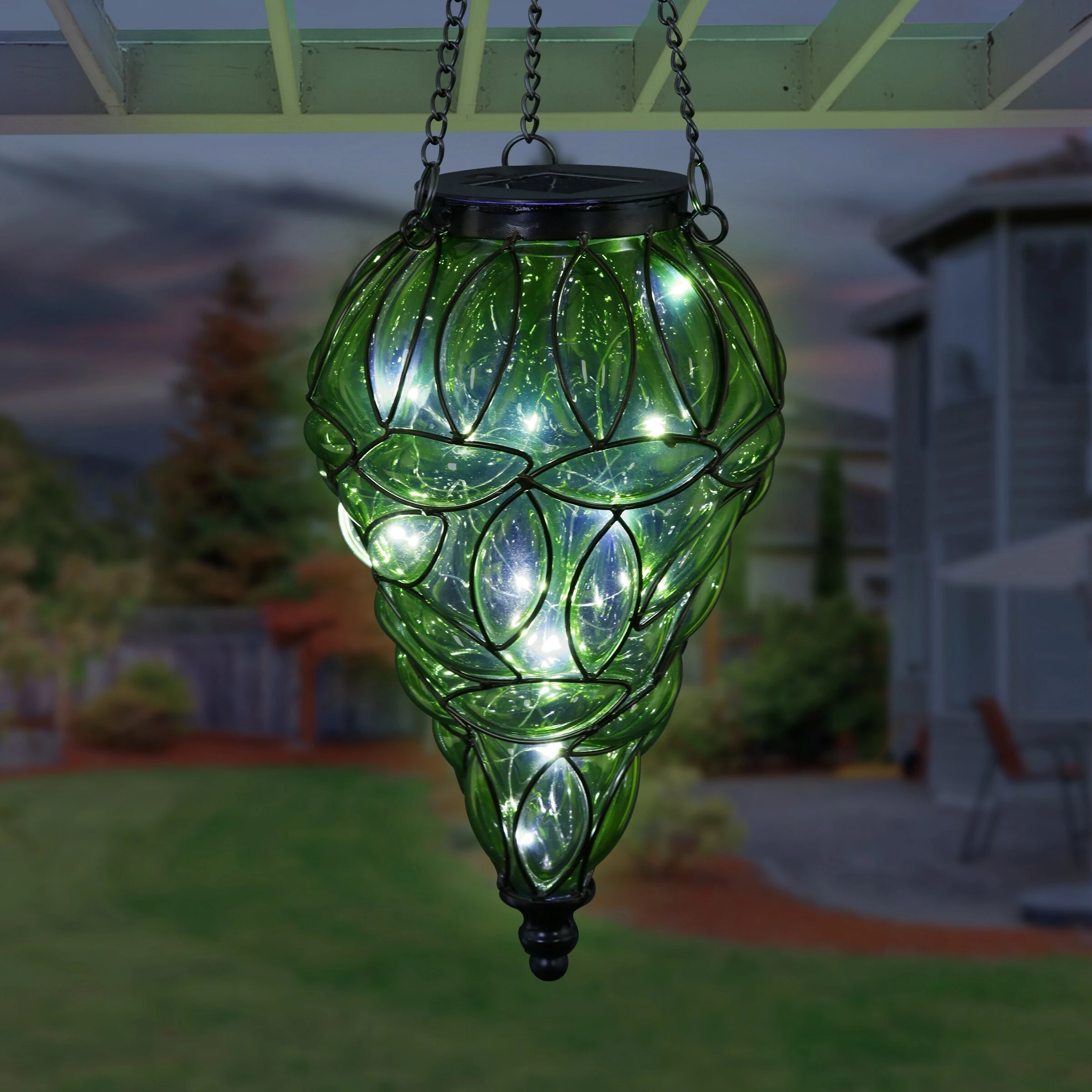 Outlet π Promo π Exhart Solar Tear Shaped Hand Blown Glass Hanging Lantern With Fifteen LED Lights, 7 By 24 Inches π βοΈ - Image 2
