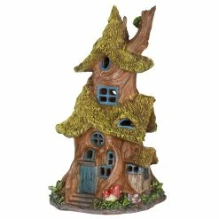 Best Pirce 🔔 Wholesale 😉 Exhart Solar Thatch Roof Fairy Tree House Garden Statue, 13 Inch ❤️ 👍