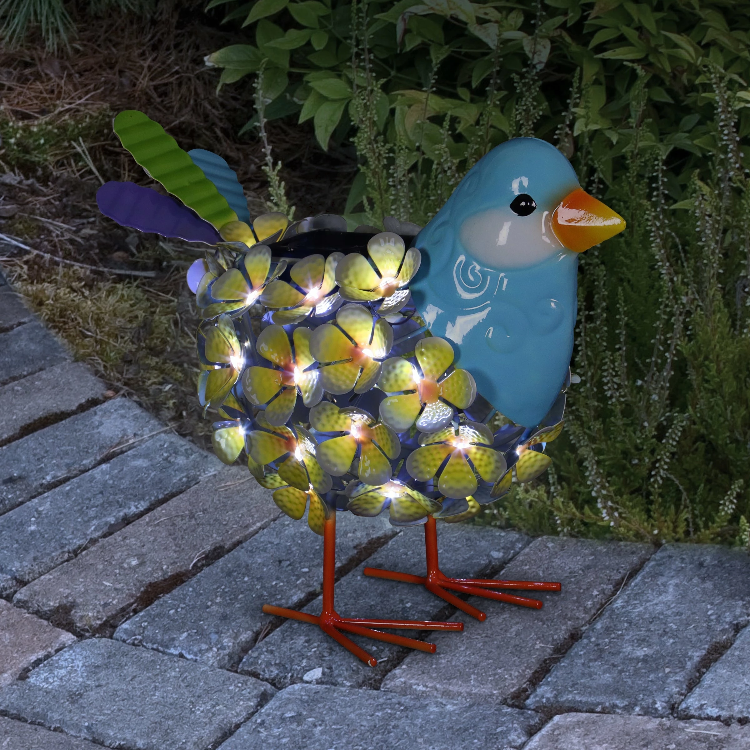 Hot Sale π New π Exhart Solar Yellow Metal Song Bird With 38 LEDs In A Flower Body Garden Statue, 6 By 7.5 Inches 𧨠βοΈ - Image 2