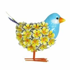 Hot Sale 😍 New 😉 Exhart Solar Yellow Metal Song Bird With 38 LEDs In A Flower Body Garden Statue, 6 By 7.5 Inches 🧨 ✔️
