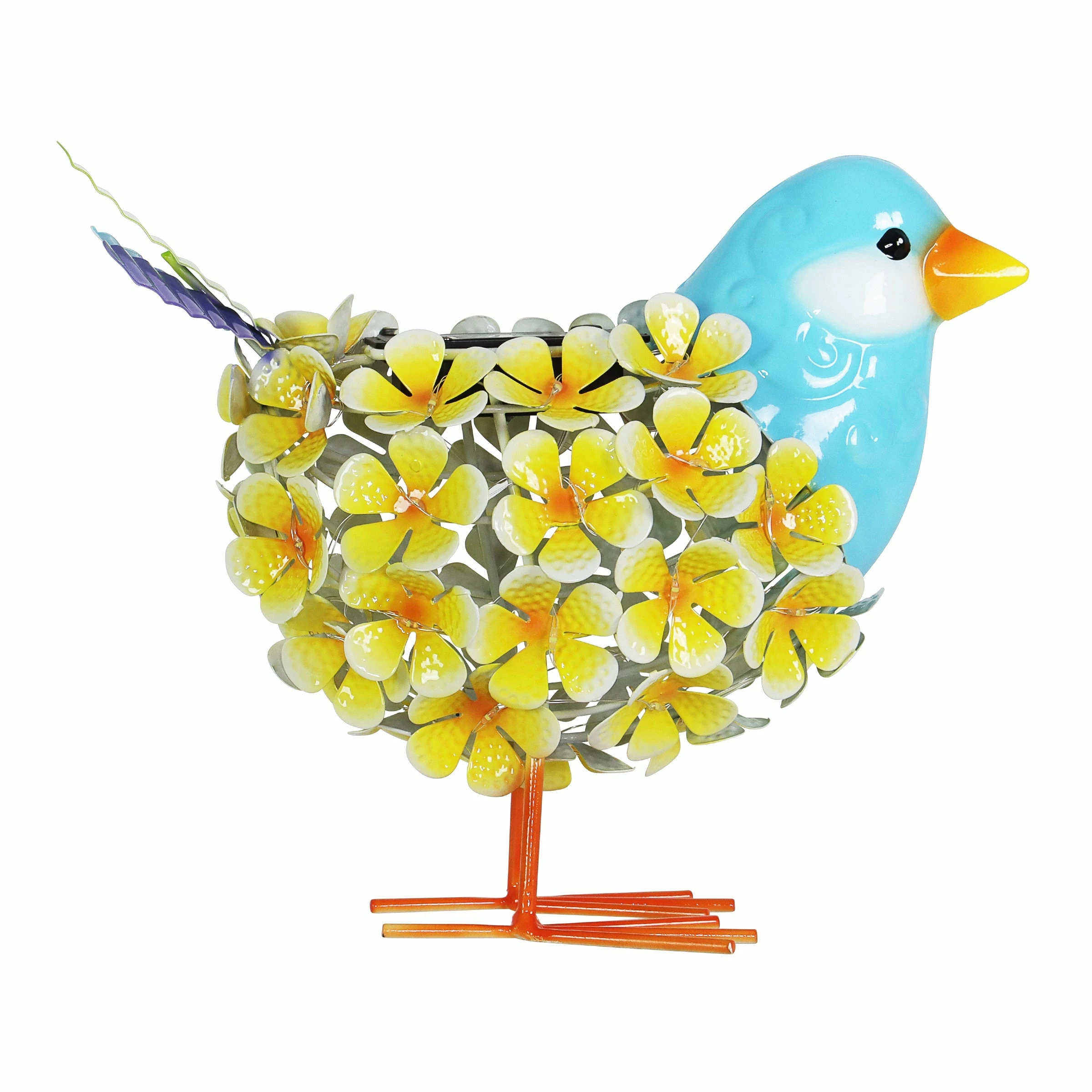 Hot Sale π New π Exhart Solar Yellow Metal Song Bird With 38 LEDs In A Flower Body Garden Statue, 6 By 7.5 Inches 𧨠βοΈ - Image 6