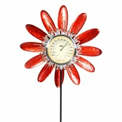 Best Sale 🔔 Outlet 🎉 Exhart Spinning Metal Flower Thermometer Garden Stake, 17.5 By 50 Inches Purple ❤️ 🎉