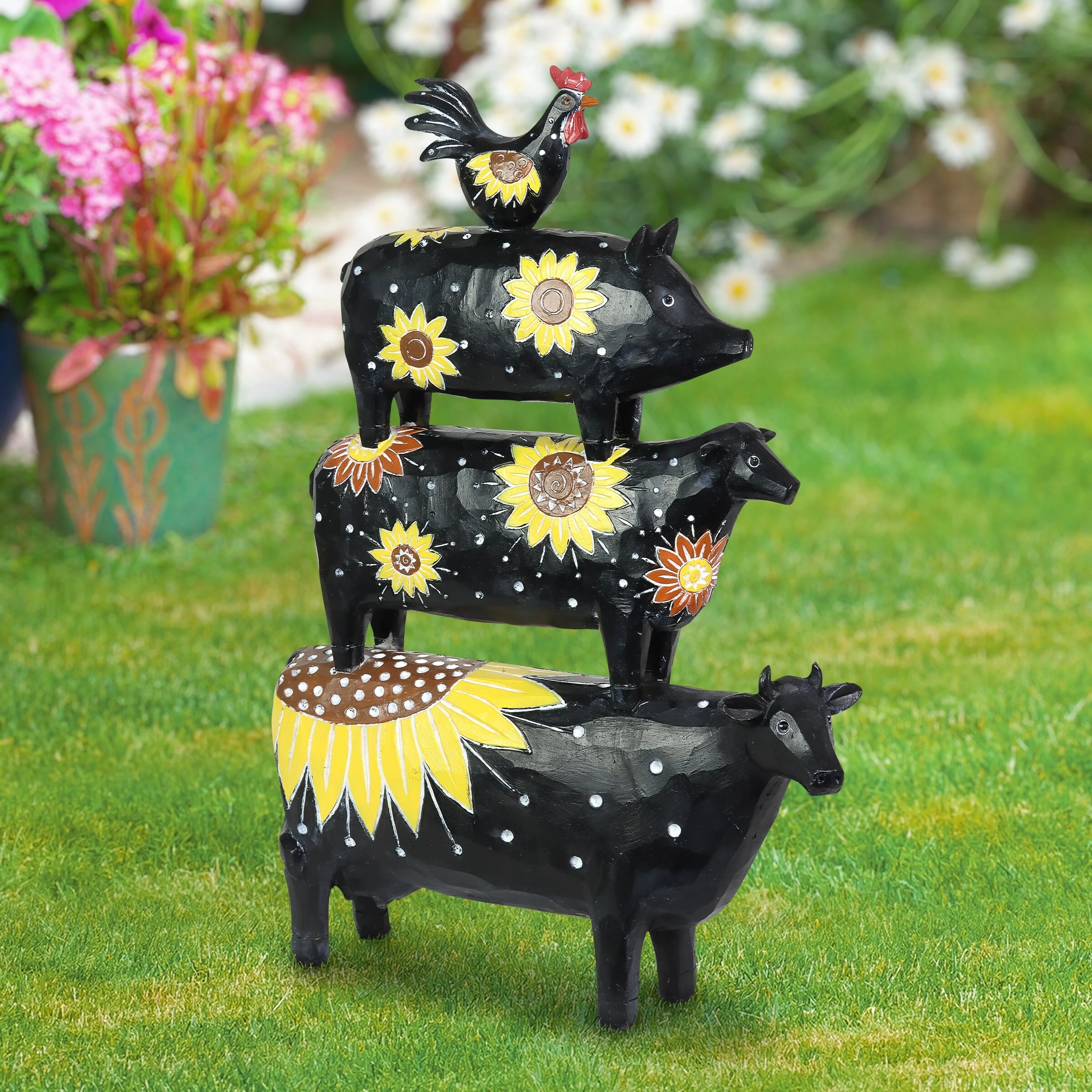 Promo π― Outlet π₯ Exhart Stacked Sunflower Farm Animal Statuary, 12.5 By 17 Inches π π₯ - Image 2