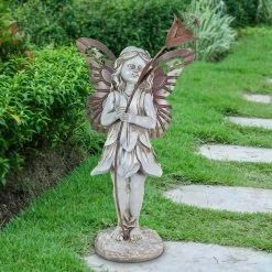 Deals 🔔 Top 10 ❤️ Exhart Stone Fairy Left Facing Statue With Metal Wings And Metal Flower, 8 By 19 Inch 🧨 😀