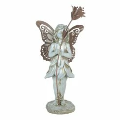 Best Sale 😉 Best Pirce 😉 Exhart Stone Fairy Right Facing Statue With Metal Wings And Metal Flower, 8.5 By 19 Inch ✨ 🥰