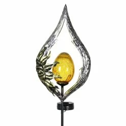 Cheapest ⌛ Best Pirce ⭐ Exhart Sun On A Silver Teardrop Solar Garden Stake With Amber Glass Center, 8 By 38 Inches ⭐ 🔔