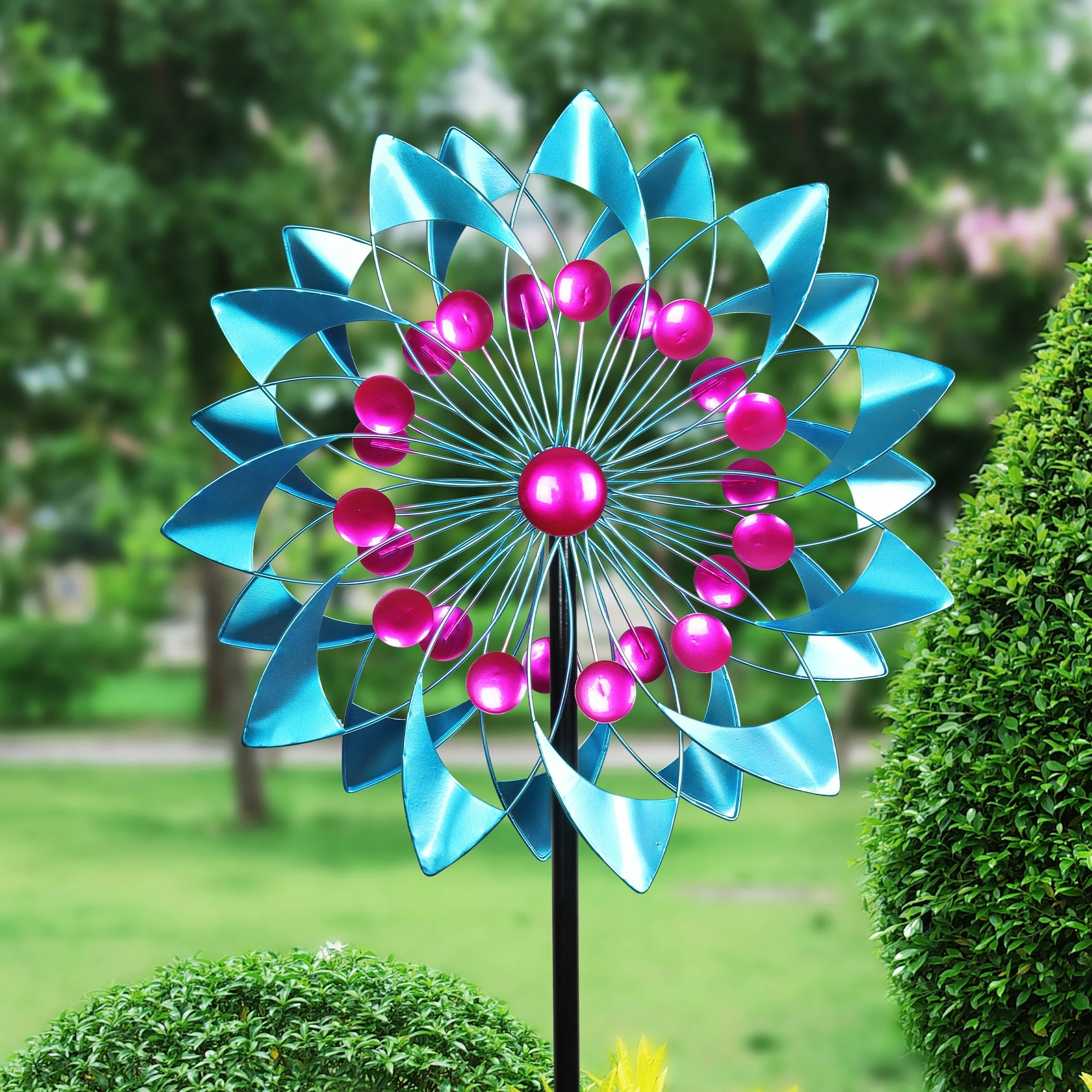 Top 10 π₯° Deals π Exhart Teal And Pink Double Kinetic Metal Garden Spinner Stake, 18 By 70 Inches π π₯° - Image 2