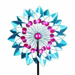 Top 10 🥰 Deals 🛒 Exhart Teal And Pink Double Kinetic Metal Garden Spinner Stake, 18 By 70 Inches 😀 🥰