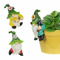 Best Sale 👏 Brand new 💯 Exhart Three Piece Hand Painted Leaf Hat Pot Percher Gnome Set, 3.5 By 4.5 🥰 😀