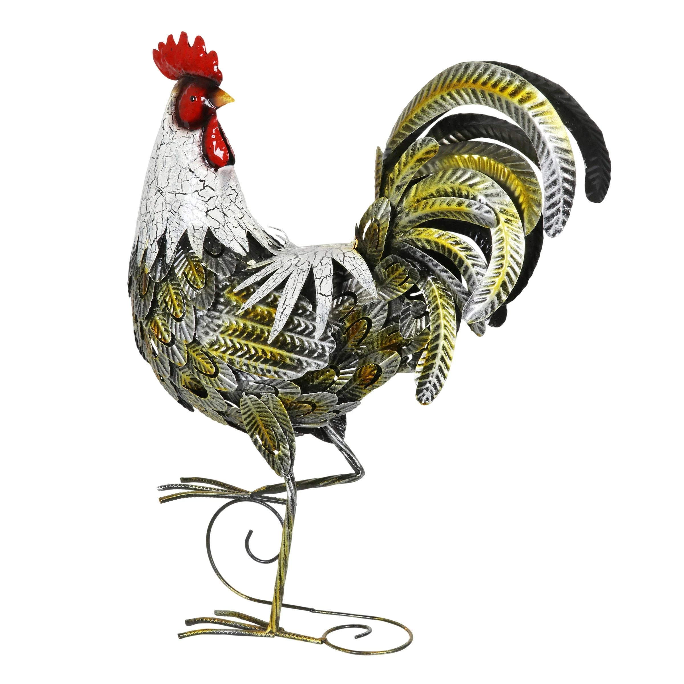 Outlet π Discount β¨ Exhart White And Gold Metal Rooster Garden Statue, 18 Inch π― β€οΈ - Image 7