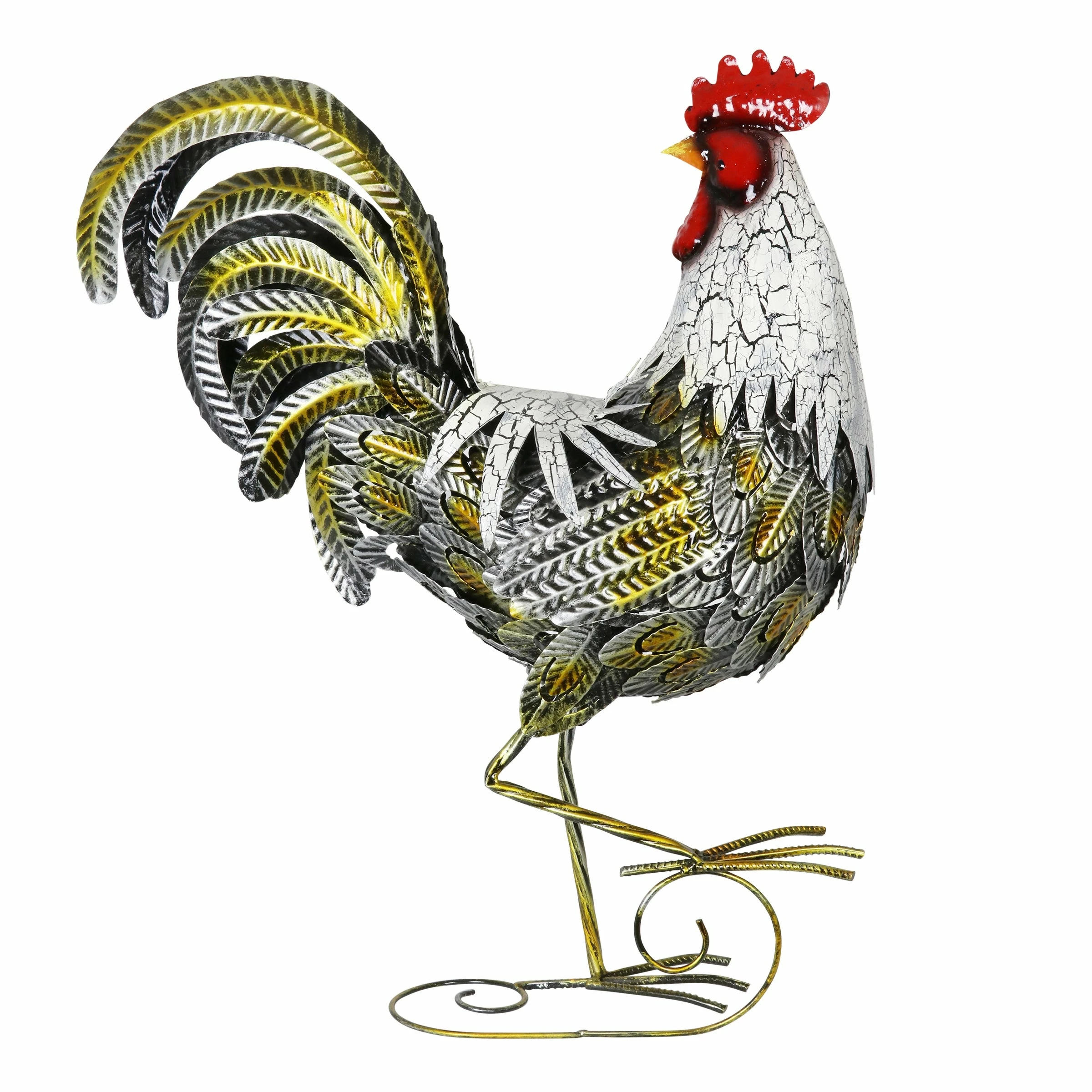 Outlet π Discount β¨ Exhart White And Gold Metal Rooster Garden Statue, 18 Inch π― β€οΈ - Image 8