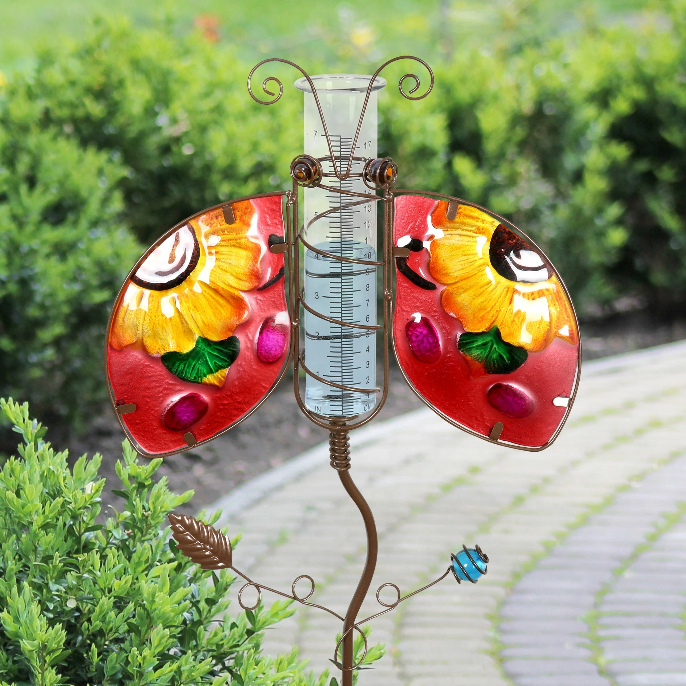 Best deal π New π Exhart Winged Insect Rain Gauge Garden Stake Hand Painted, Made Of Glass And Metal, 36 Inches Red π βοΈ - Image 15