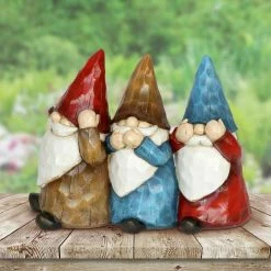Brand new 🔔 Best Pirce 🤩 Exhart See No, Hear No, Speak No Evil Wood Look Garden Gnomes Statue, 8 Inch 🧨 ⭐