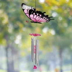 Deals ❤️ Brand new 🎉 Exhart Large WindyWings Butterfly Wind Chime In Pink, 11 By 24 Inches ✔️ 🌟