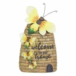 Best Pirce 🎁 Wholesale 🧨 Exhart Solar Welcome To Our Home Hand Painted Bee Hive Statuary, 15 Inch 🔔 🧨